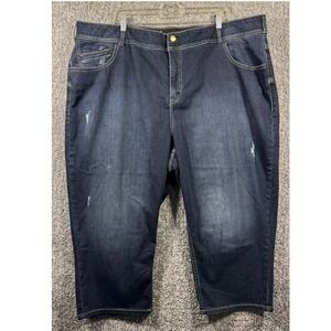 Lane Bryant Capri Jeans Stretch Denim Dark Wash Distressed Mid Rise Womens 26